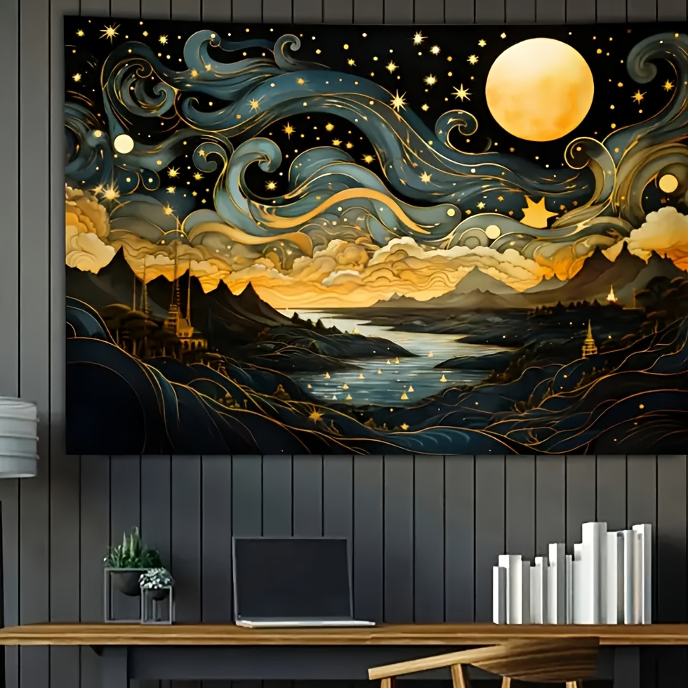 نسيج جداري بتصميم النجوم والقم - مراجعة Interior Design Years Of School وسعره